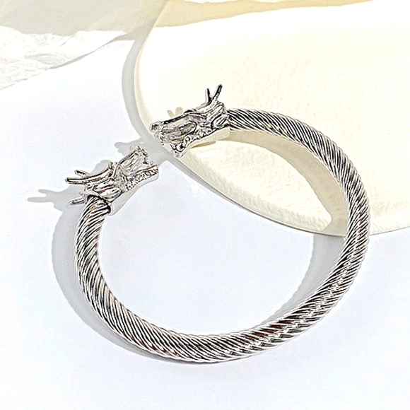 Dragon Viking Sterling Silver Plated Stainless Steel Bangle Cuff Bracelet - Picture 7 of 16